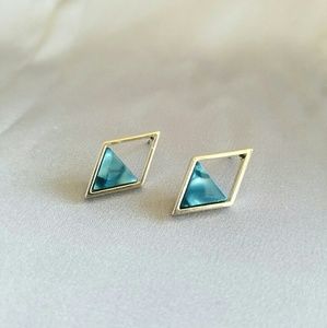 New geometric rhombus gold trim stud earrings